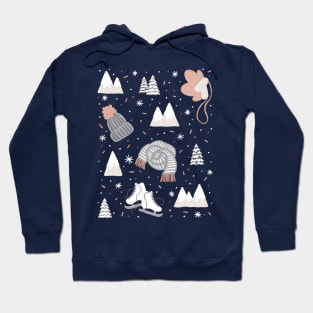 Wrap Up Warm Knitwear Ice-Skates Mountain Trees Cute Winter Pattern Digital Illustration Hoodie